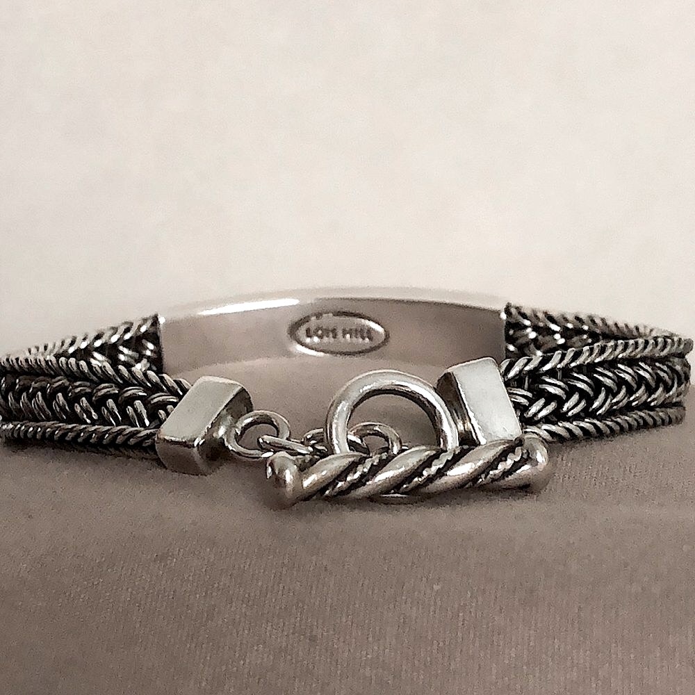 Lois Hill Sterling Silver Thai Weave Id Bracelet W Cut Out Design Toggle Clasp View 2